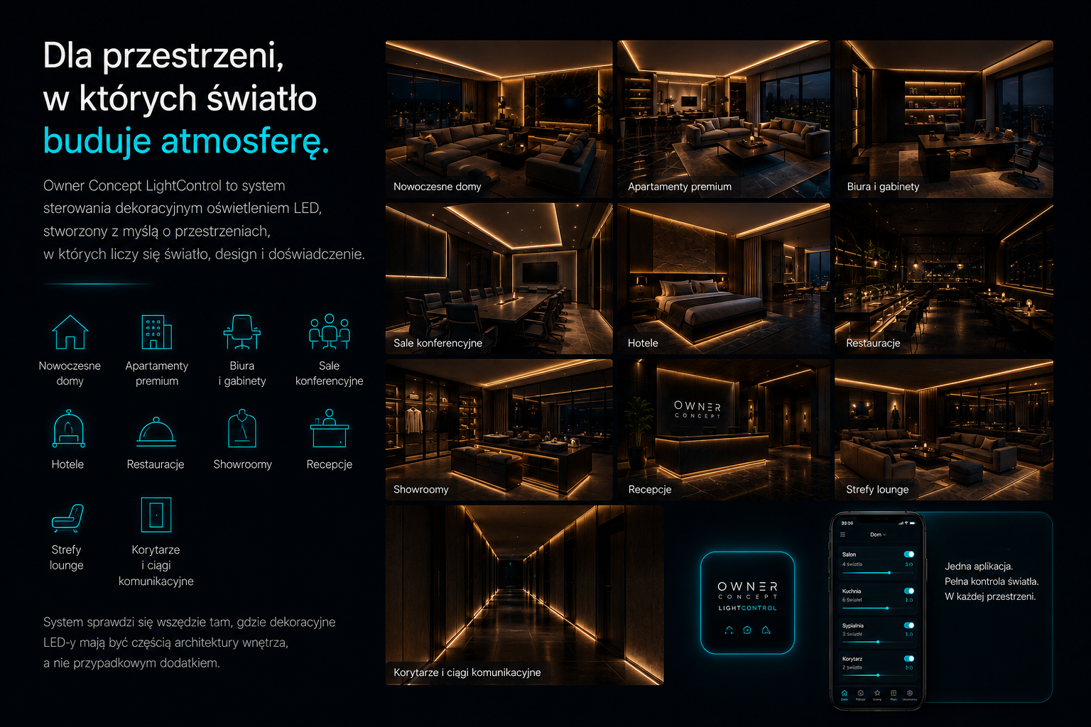 Zastosowania Owner Concept LightControl w przestrzeniach premium